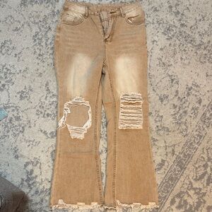 Distressed Tan Women's Jeans